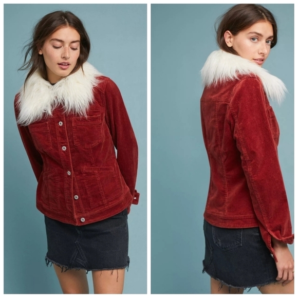 Anthropologie  Pilcro  Marnie Corduroy Removable Faux Fur Collar Jacket Small - Picture 1 of 16